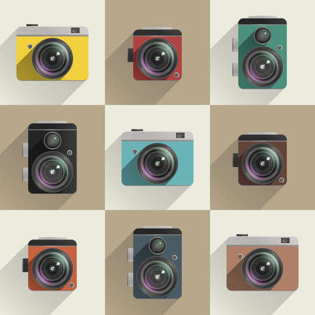Set of colored camera icons. Different types of cameras