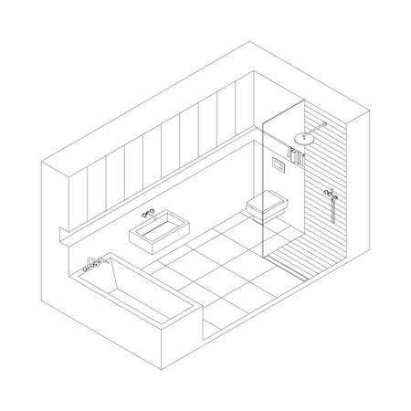 Illustration of the interior of bathroom. Isometric viewのイラスト素材