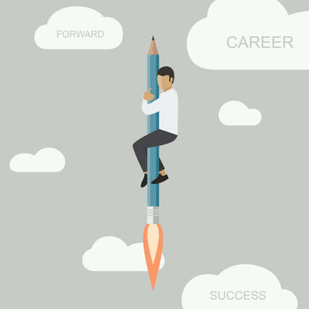 Career background with a man flying up on a rocket-pencilのイラスト素材