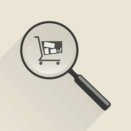Magnifier icon and shopping trolley in flat style.のイラスト素材