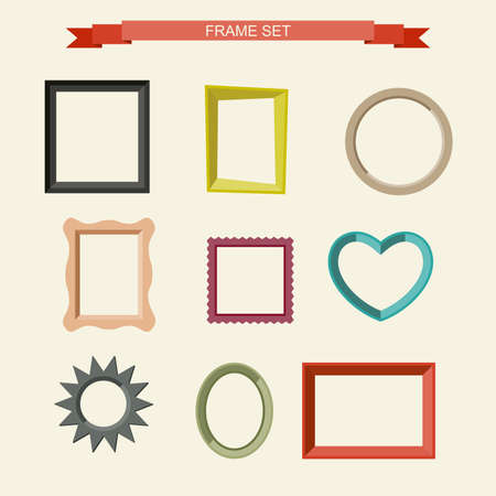 Set of different frames in flat style. Vector illustration