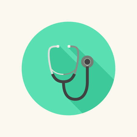 Phonendoscope icon on round green background. Flat vector iconのイラスト素材