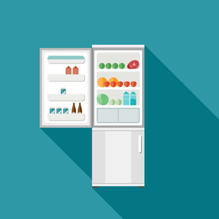 Fridge icon with open door. Vector flat illustrationのイラスト素材