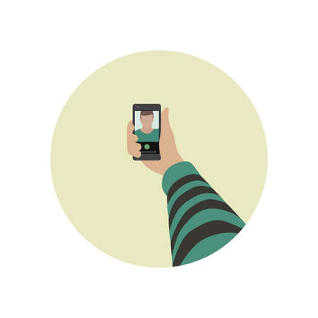 Selfie flat icon. Simple vector illustration of taking selfie photo on smart phone.のイラスト素材