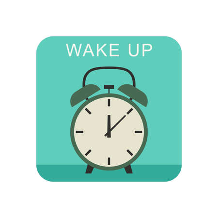 Wake up flat icon with alarm clock.