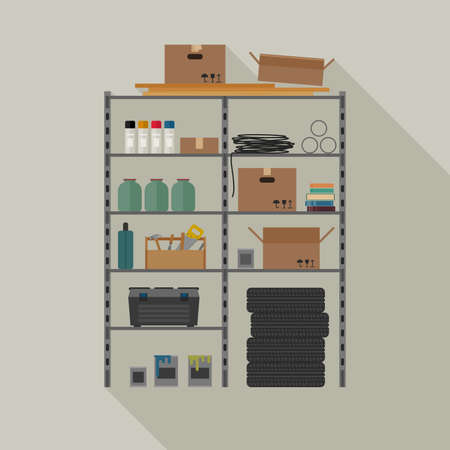 Metal storage vector illustration with tools and boxes.のイラスト素材