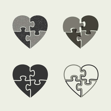 Hearts icons with puzzle. Four puzzle icons in the shape of heart.のイラスト素材