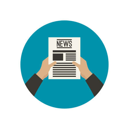 Hands holding newspaper. Vector flat icon of news.