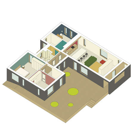 isometric view of the house inside. Vector illustration.のイラスト素材