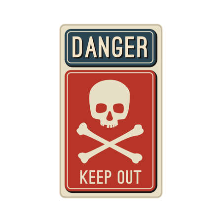 Danger sign with skull and crossbones in flat style.