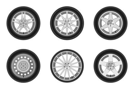 Auto wheels flat icons. Vector simple illustration of different wheels.のイラスト素材