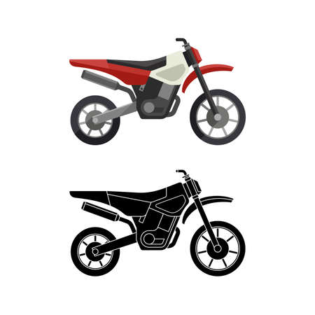 Motorcycles flat icon and line illustration with black background. Vector simple illustration.のイラスト素材