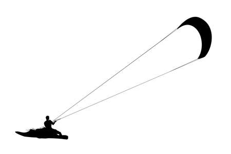 Kitesurfing black silhouette. Man riding wakeboard with kite.のイラスト素材