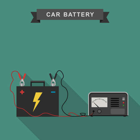 Car battery with connected cable for recharging.のイラスト素材