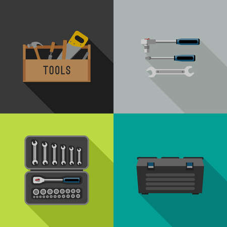 Tools icons in flat style. illustrations of hand tools.のイラスト素材