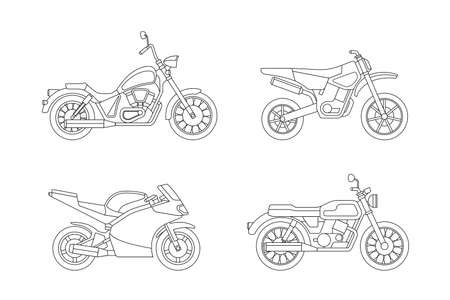 Motorcycle line icons set. illustrations of different type motorcycles.のイラスト素材