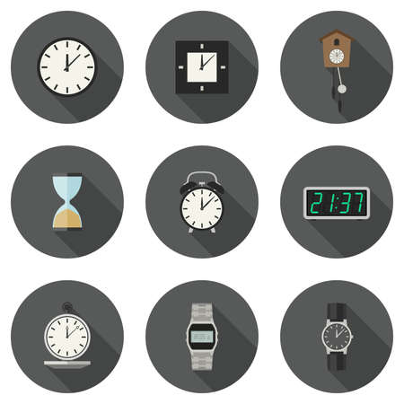 Clock and watches icons set. Different types of clocks and watches.のイラスト素材