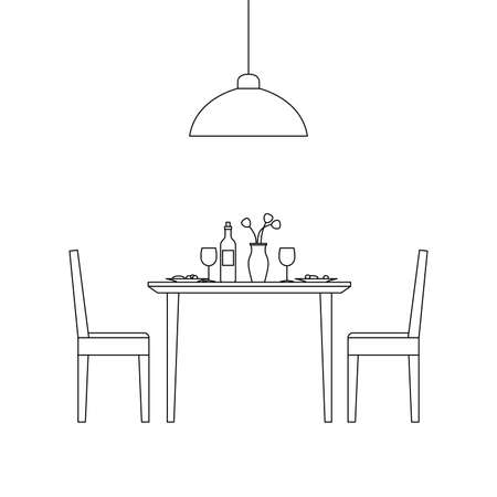 Thin line interior of dining room. line illustration of dining room.のイラスト素材