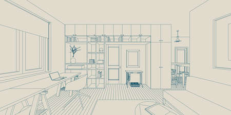 Line sketch of the interior living roomのイラスト素材