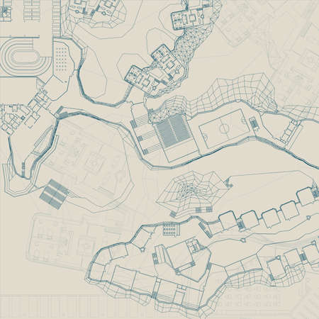 Architectural and engineering blueprint. Vector topographic drawing on gray background.のイラスト素材