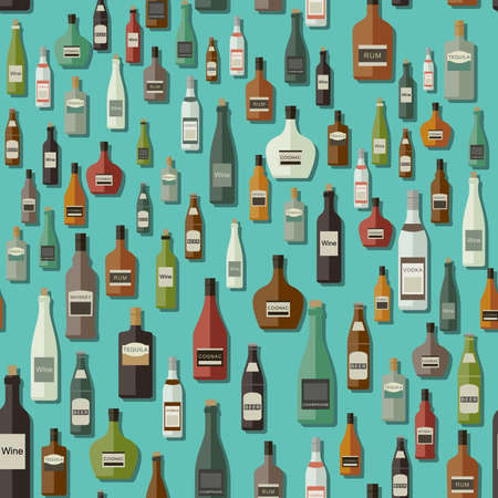 Seamless vector pattern with bottles of alcoholic beverages.のイラスト素材