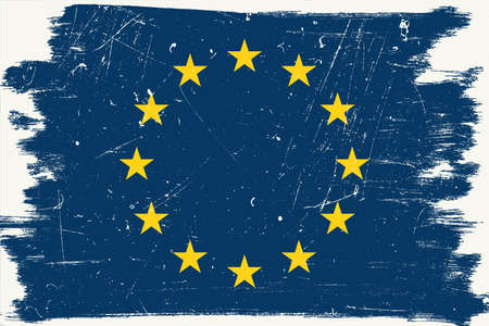 European union flag with grunge border and texture. Vector European flag.のイラスト素材