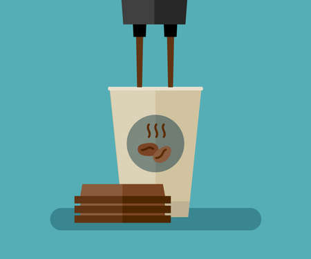 Coffee is poured into paper cup. Flat illustration of coffee paper cup.のイラスト素材