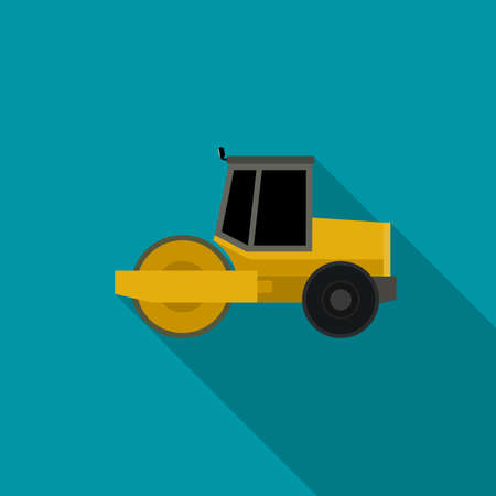 Asphalt compactor in flat style. icon of road roller compactor.