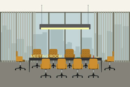 Meeting room in flat style with meeting table and chairs.のイラスト素材