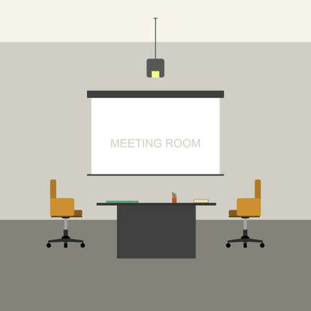 Meeting room in flat style with projector with screen.のイラスト素材