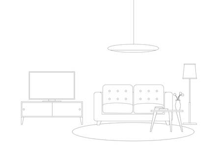 Line interior of living room with furniture.のイラスト素材
