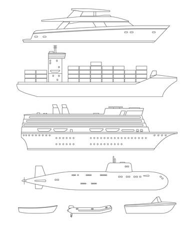 Ships and boats line drawingsのイラスト素材