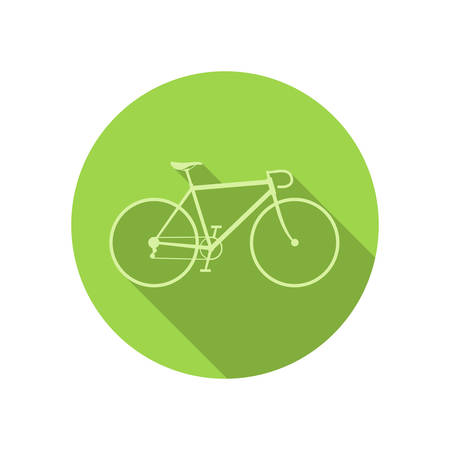 Bike icon on green round background. Vector illustration of bike with long shadow.のイラスト素材