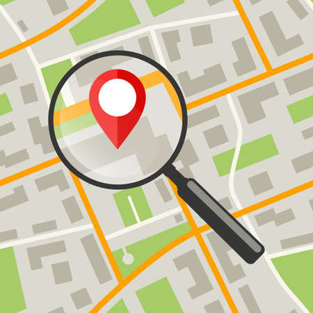 Map with magnifier. Simple flat illustration of city plan with streets.のイラスト素材