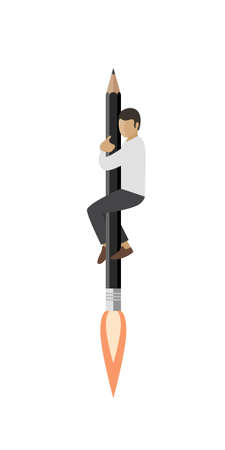 Rocket-pencil with man flat style icon.のイラスト素材
