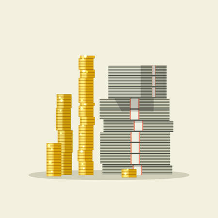 Piles of dollars and coinsのイラスト素材