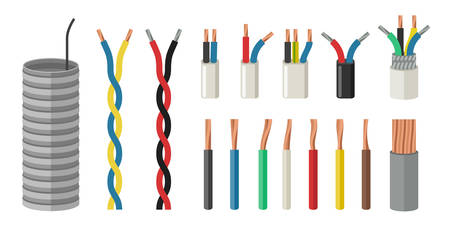 Electrical cables in flat style. Set with varieties of electric wire.のイラスト素材