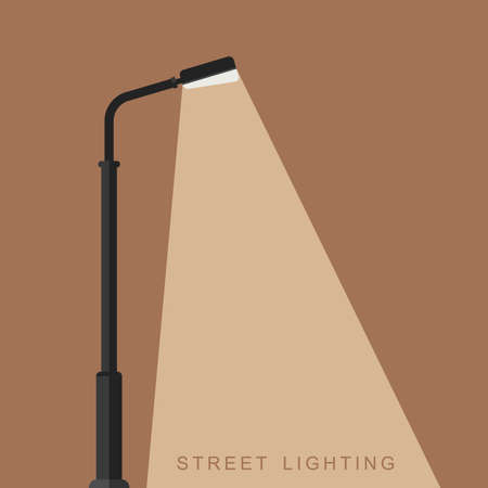 Outdoor lighting flat banner. Background with a luminous street lamppost.のイラスト素材