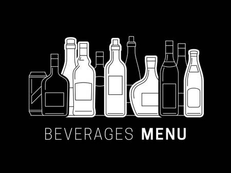 Illustration of Alcoholic drinks. Alcohol menu template with bottles of alcoholic drinks.のイラスト素材
