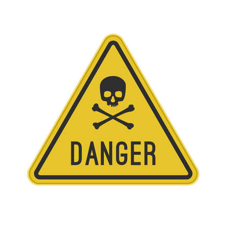 Yellow sign with a skull and crossbones.
