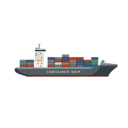 Container ship in flat style on white background.のイラスト素材