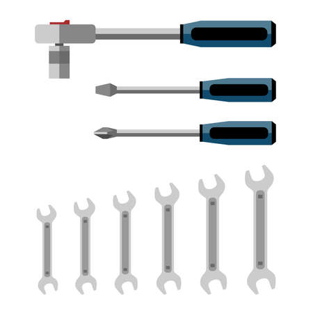 Spanners and screwdrivers on a white background.のイラスト素材