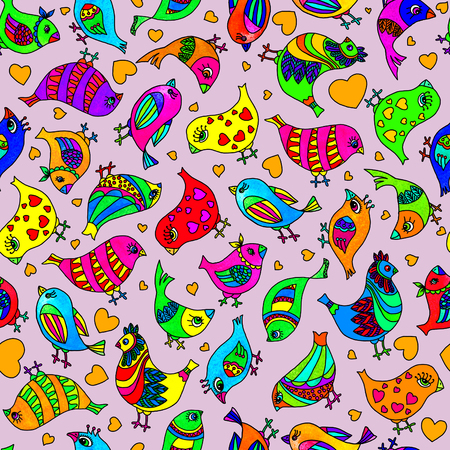 Seamless pattern. Colorful abstract birds. Watercolor illustration. The pattern is for wallpapers, textiles, pillows, wrapping paper.の写真素材