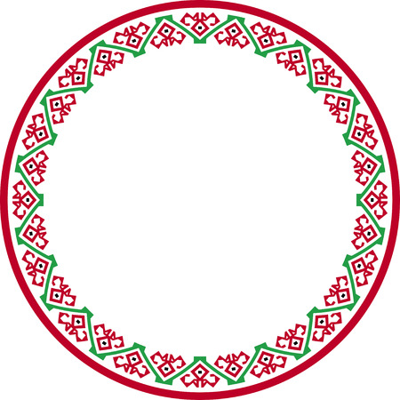 patterned round frame with folk red-and-green ornamentのイラスト素材
