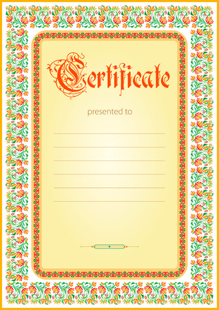 The certificate is framed with floral and geometric patternのイラスト素材