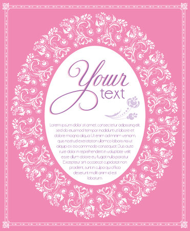 patterned floral oval white and pink frameのイラスト素材