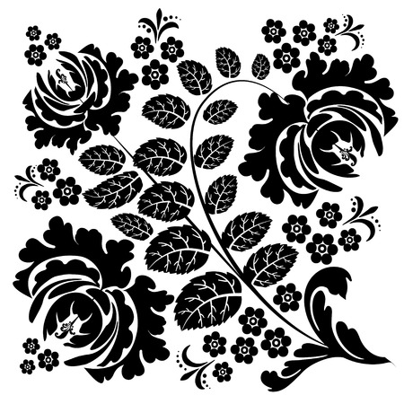 black-and-white pattern of flowers of wild roseのイラスト素材
