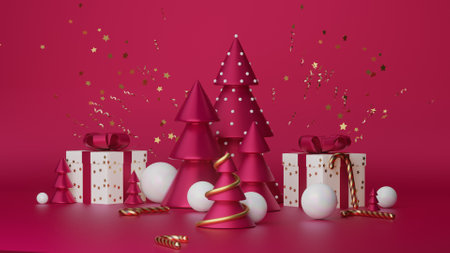 Merry Christmas and Happy New Year. Xmas Festive background with realistic objects. Composition...