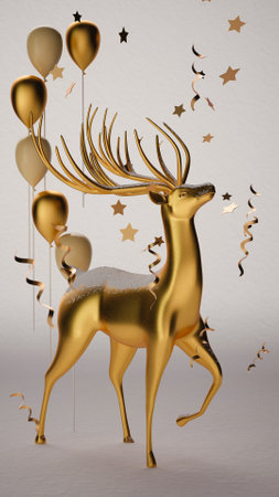 3d render, digital illustration, flat white paper craft, reindeer, fir tree, layers, stag, Christmas greeting card, white tree, round decoration, red backgroundの写真素材