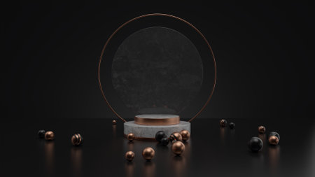 Abstract Background with Piedestal and shiny elements 3d renderの写真素材